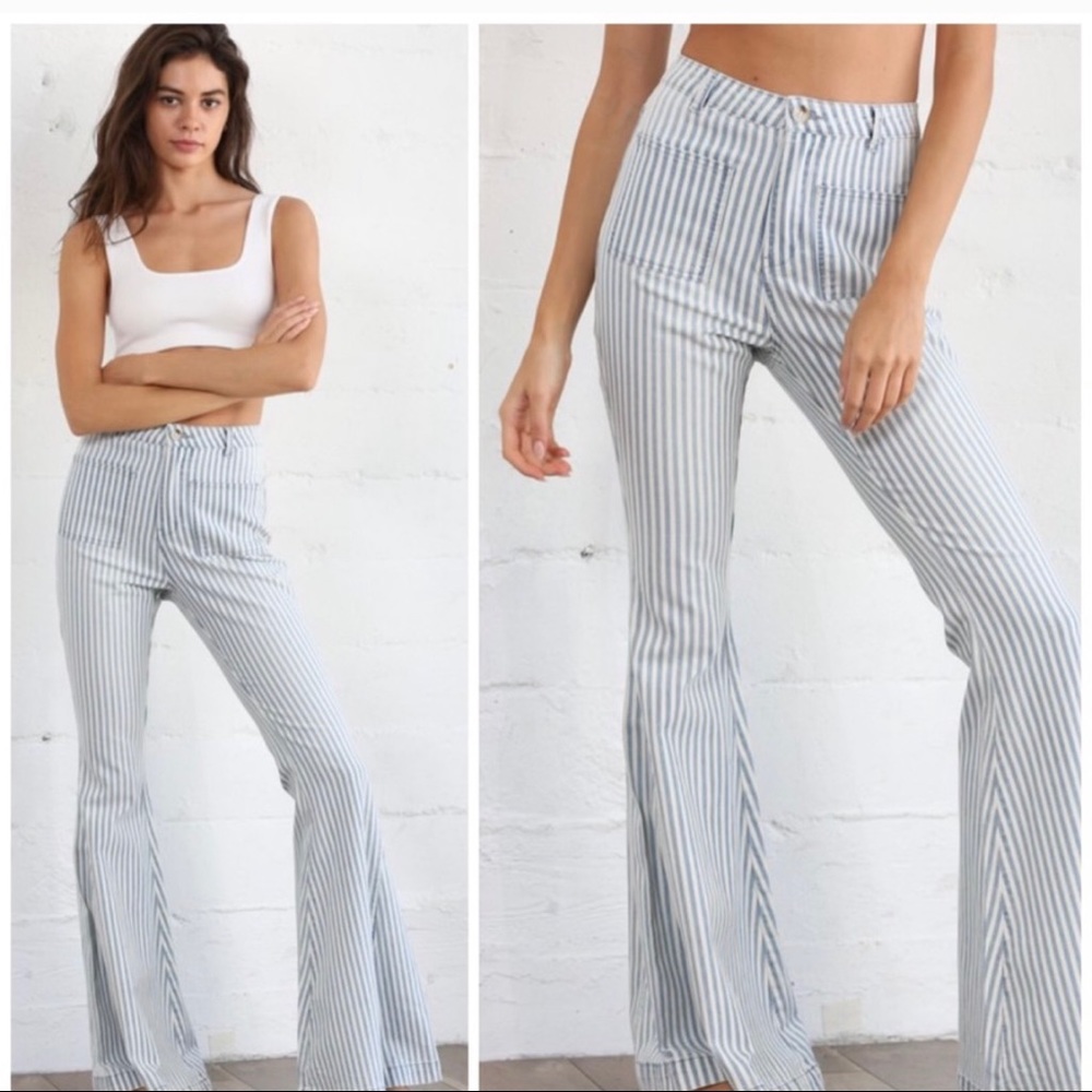 NWT Blue Striped Denim Flare bell bottom Jeans